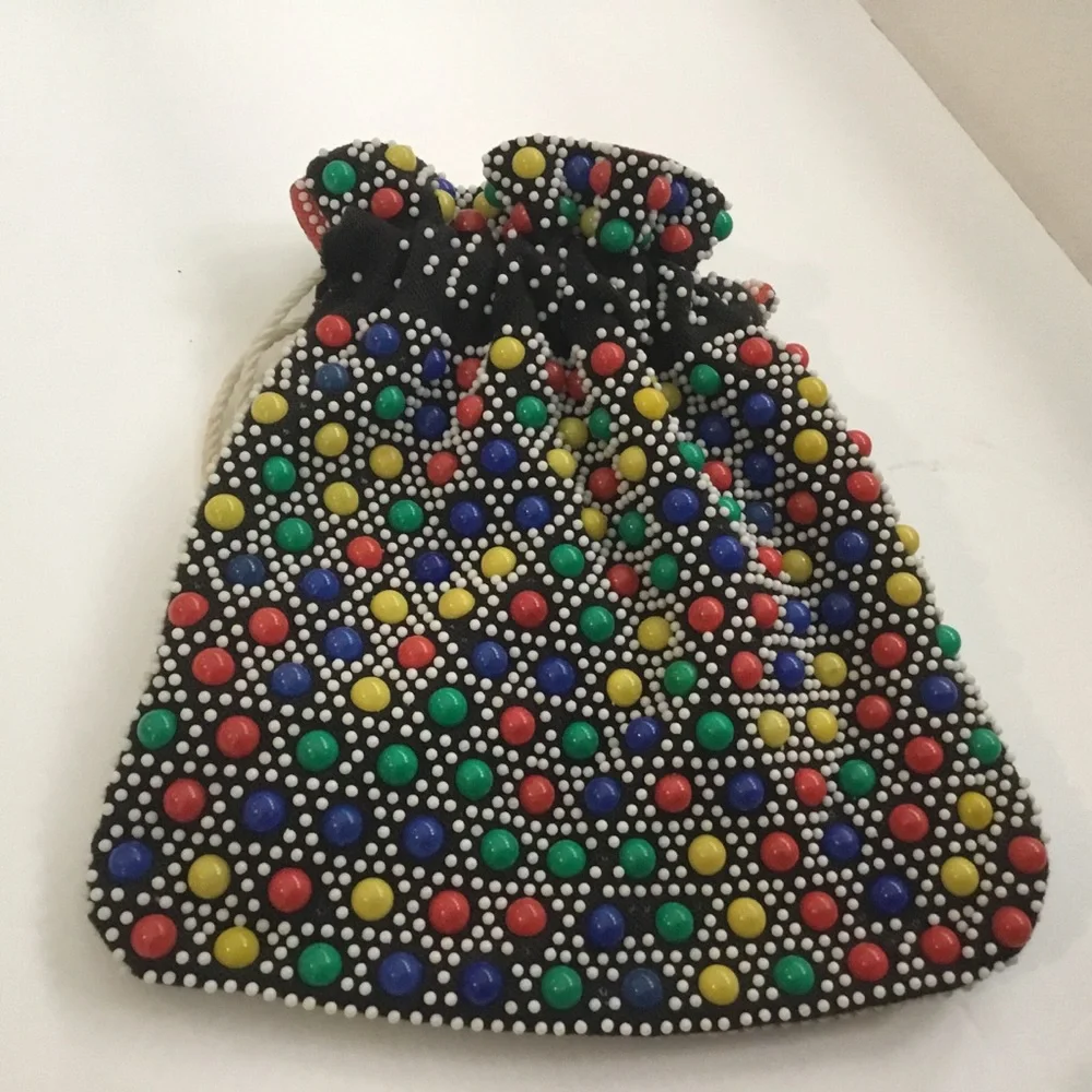 Hippie purse. Reversible beaded Drawstring . Vintage